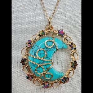 Handcrafted Turquoise Crescent Moon Pendant Necklace